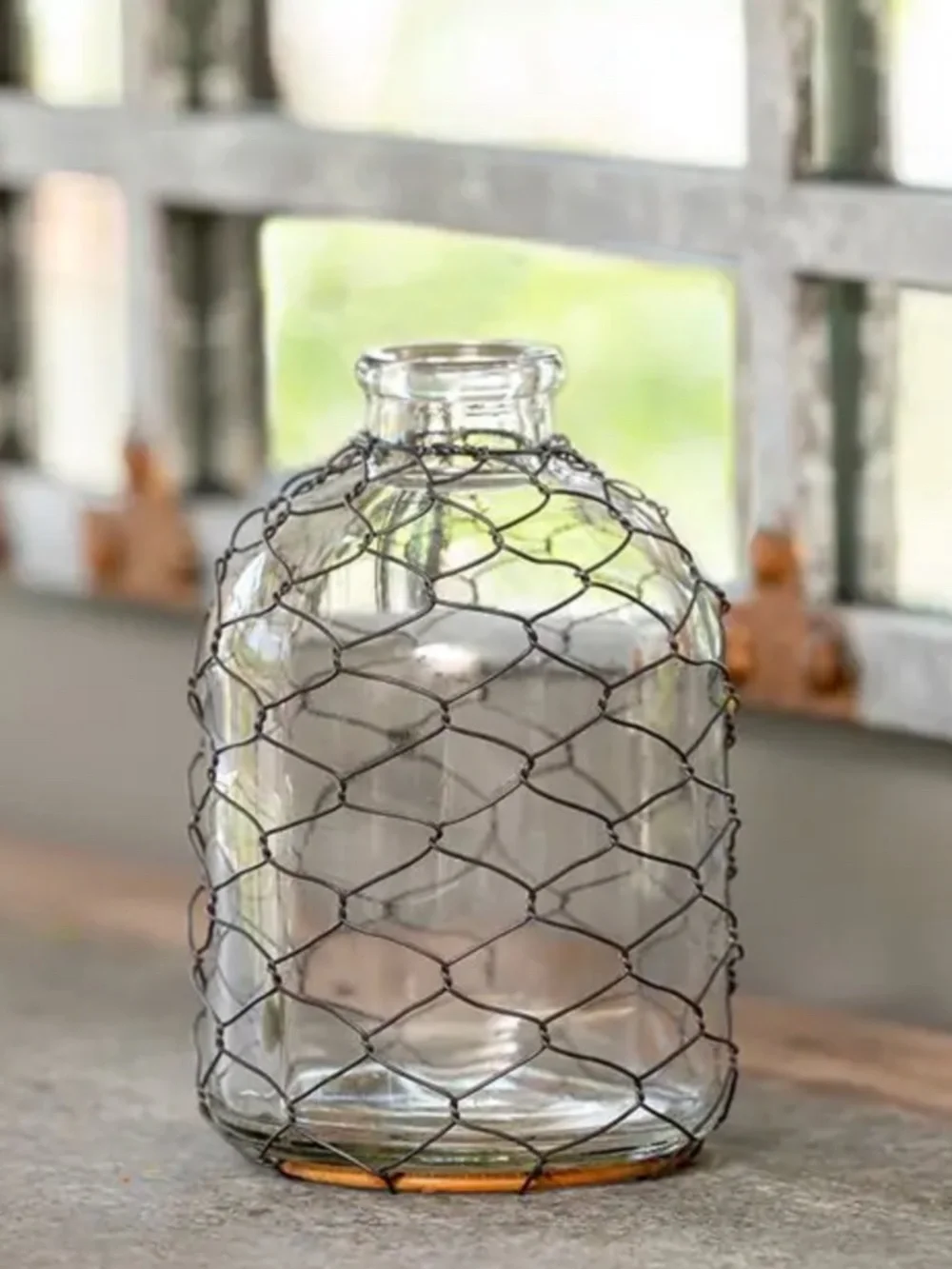 Glass Bottle Vase & Boxwood Floral Stems
